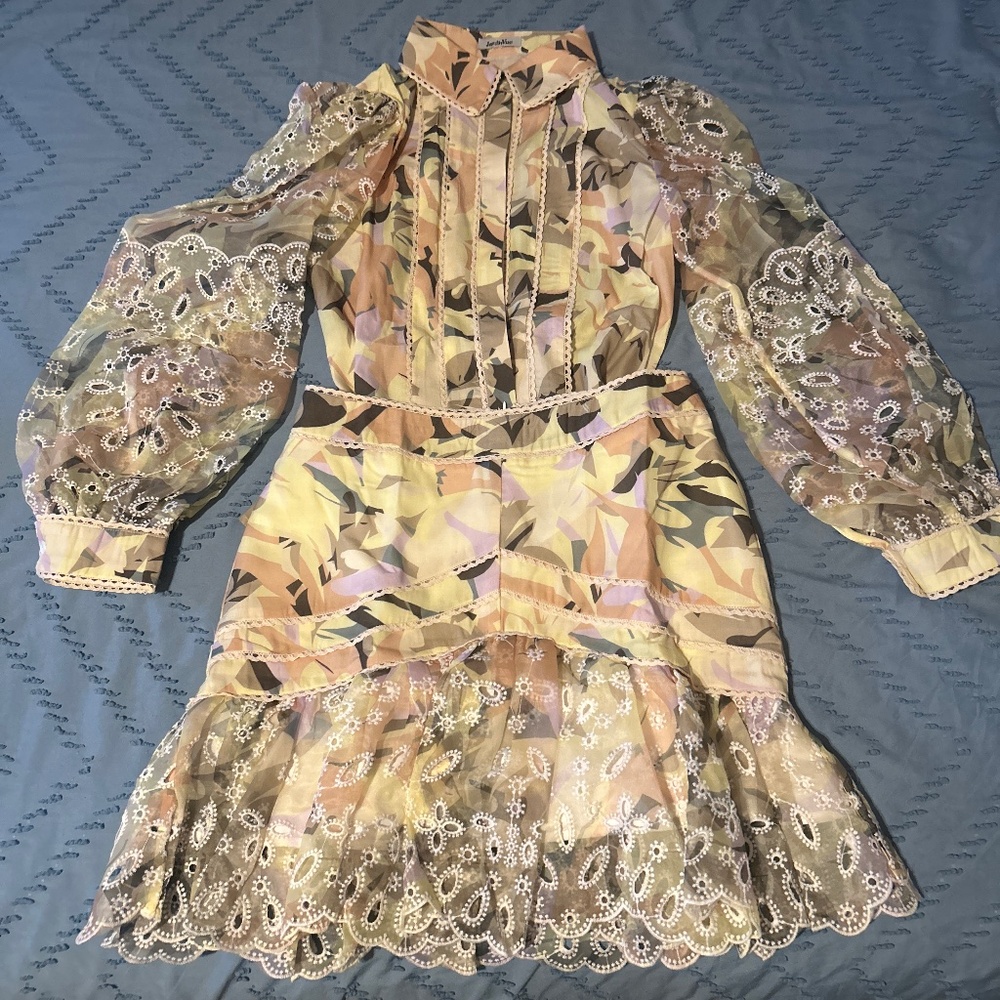 Spring Puff Sleeve Lace Sheer Top and Mini Skirt Set NWOT